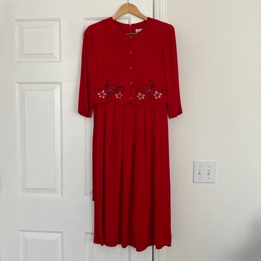 Vintage Peri Petites long red dress.